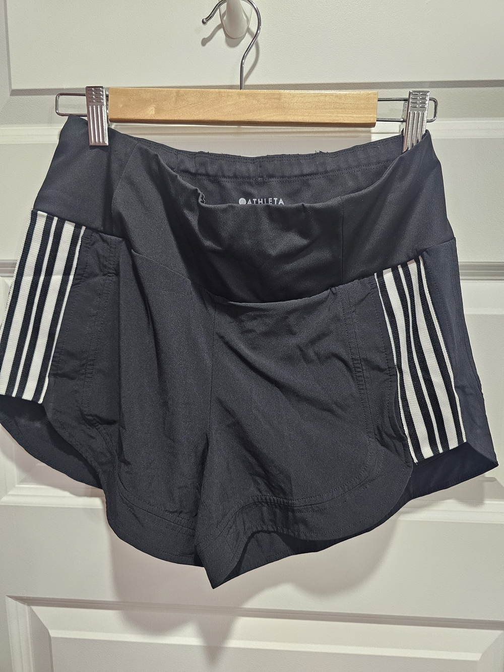 Athleta Black Running Shorts with White Stripe Panels